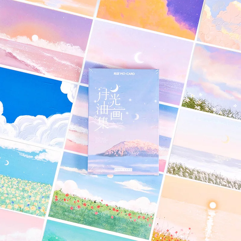 

30 Pcs/Set Moonlight Oil Painting Series Postcard Ins Style Creative Greeting Wish Cards DIY Journal Decoration