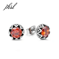 jhsl trendy black red stone stud earrings for men stainless steel high polishing good quality fashion jewelry