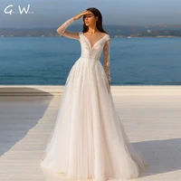new arrival luxury pearls full sleeve wedding dress 2021 princess v neck beading lace appliques vintage vestidos de novia