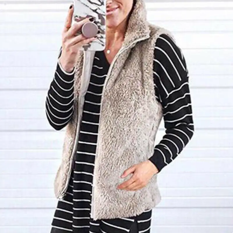 

Womens Faux Fur Waistcoat Sleeveless Gilet Hooded Warm Jacket Coat Plain Plus Size