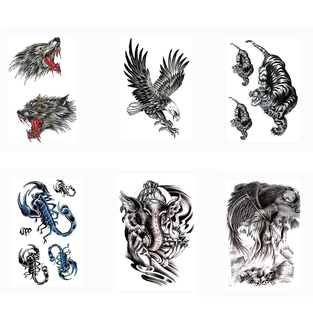 

Pinkiou Tattoo Stickers Black Body Temporary Tattoo Animal Stickers Teens & Men Girls for Arm Leg Chest Back (Pack of 6)