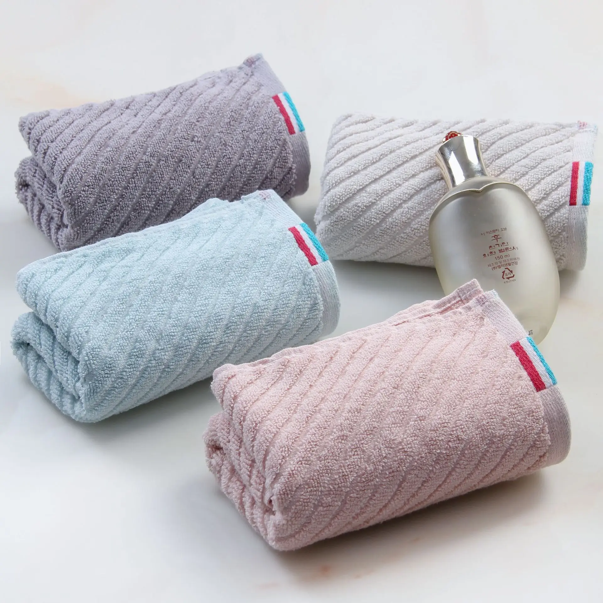 

Yaapeet 4pcs Cotton colorful striped Towel durable Soft Face travel Towels Pretty Solid Color High Quality Bathroom Cloth