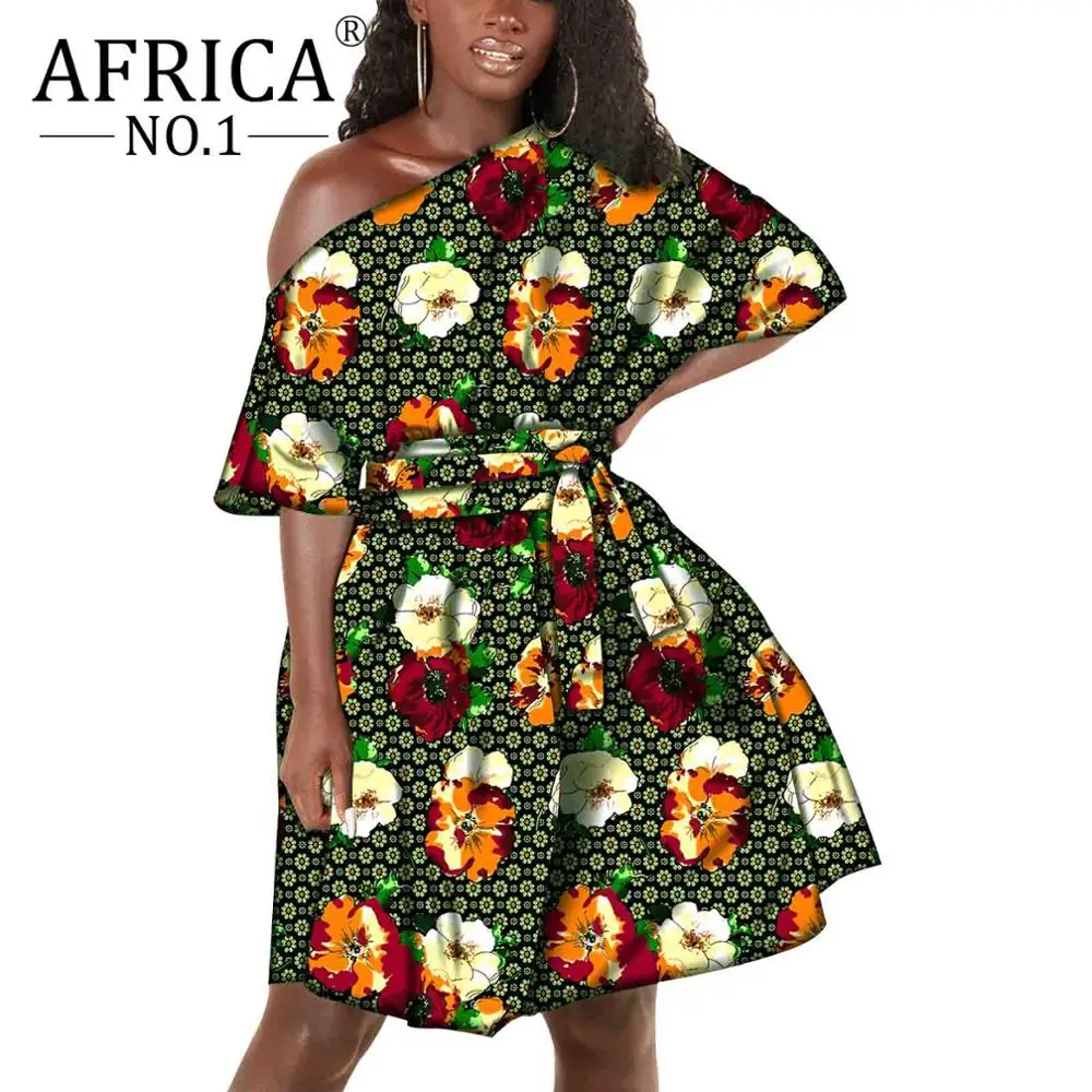 

В африканском стиле платье на одно плечо для женщин в стиле ретро Цветочный принт пояса платье Femme халат Дашики Одежда Блузки для женщин раз...