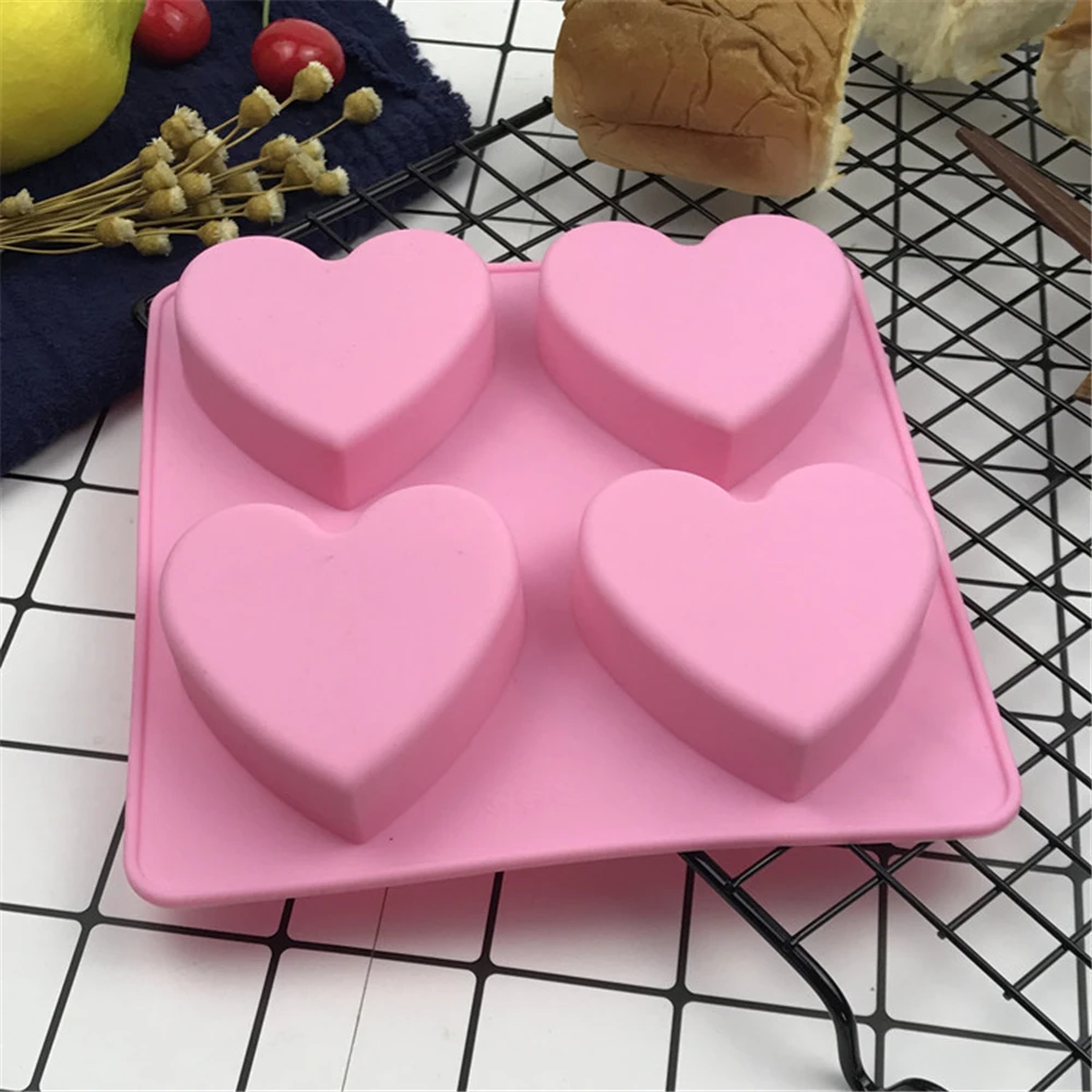 

4 Holes Heart Shaped Silicone Cake Mold Handmade Soap Mold Chocolate Baking Mold Ice Tray Bakeware Kitchen Accessories
