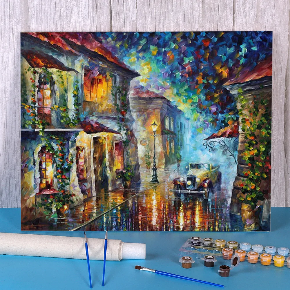 

На улице ночью DIY картина по номерам полный набор масляных красок 40*50 Панели по номерам домашний декор для оптовой продажи