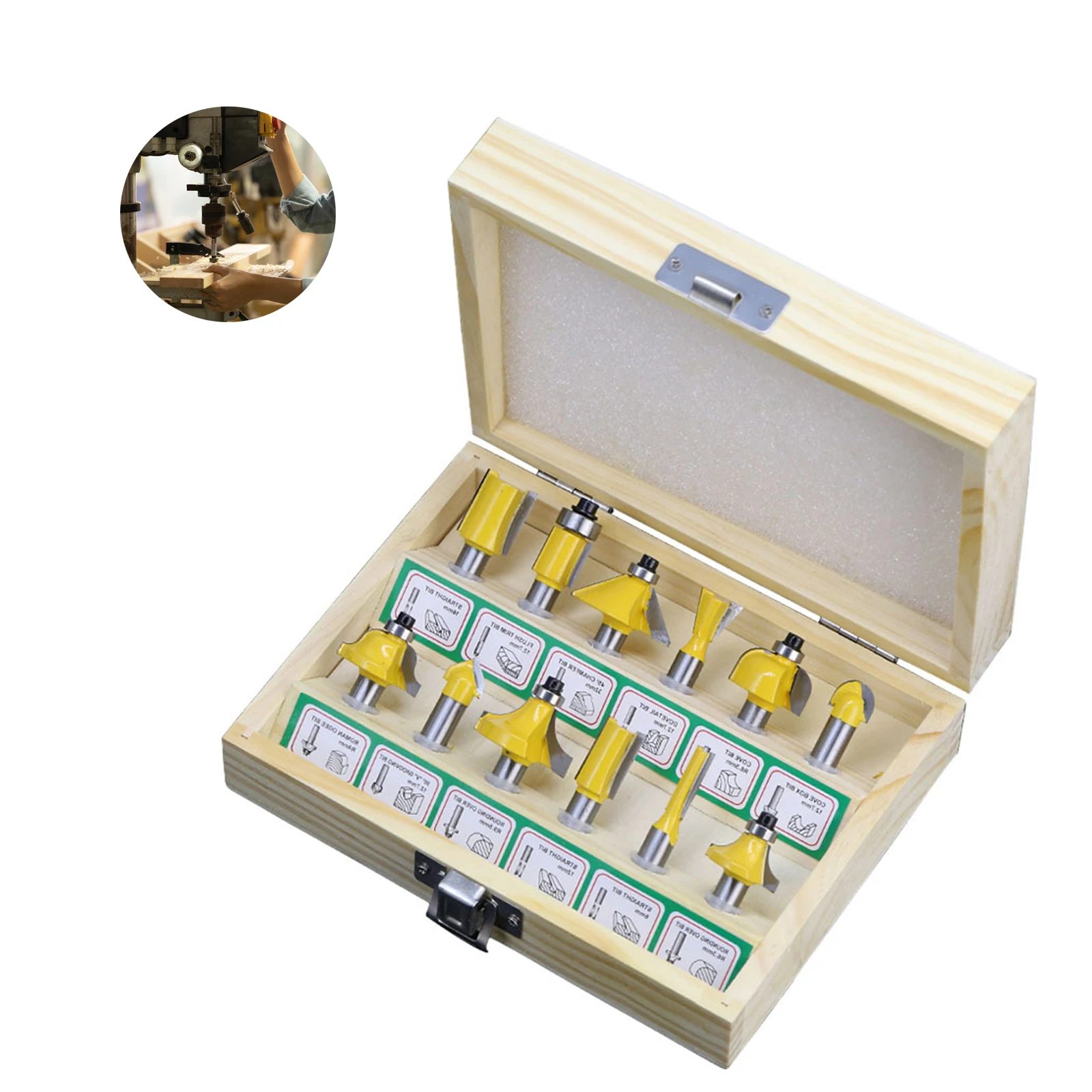 

12PCS 0.8cm Shank DIY Woodworking Router Bits Set Milling Cutter for Wood Flush Straight Chamfer Trimming Engraving Tools