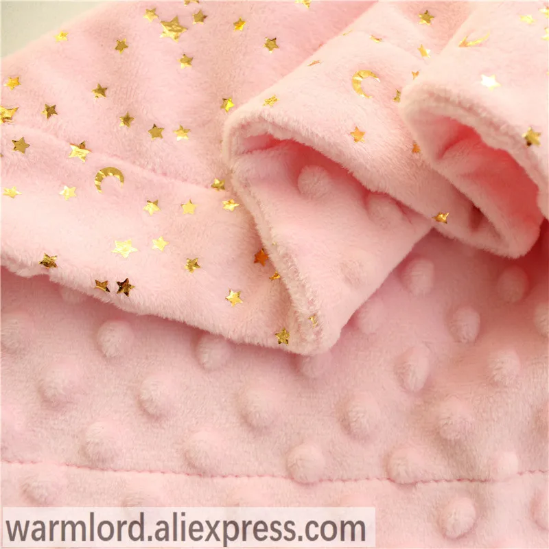 2 layers Plushed Dot Coral Fleece Bronzing Golden Stars Moon Blue Starry Toddler Quilt Girl Baby Blanket Infant Crib Beddings