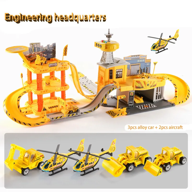 yellow Детская автостоянка, игрушка, многослойный трек, автомобиль, сплав, самолет, полицейский инженерный грузовик, пожарная машина, серия, игрушечные машинки - Цвет: yellow