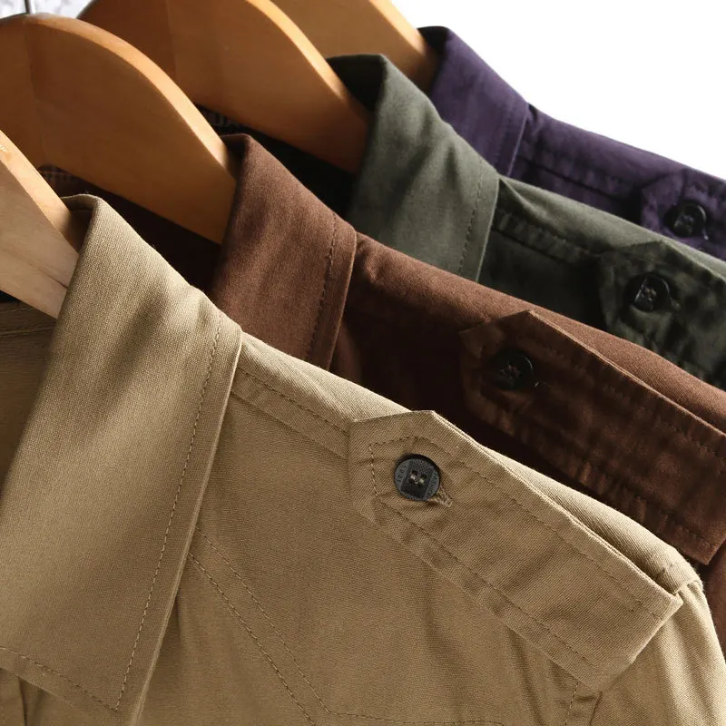 

Pure Cotton Casual Shirt Men Long Sleeve Solid 4XL Pocket Male Streetwear Leiture Shirt Men Brand Clothing Blouse AF6620