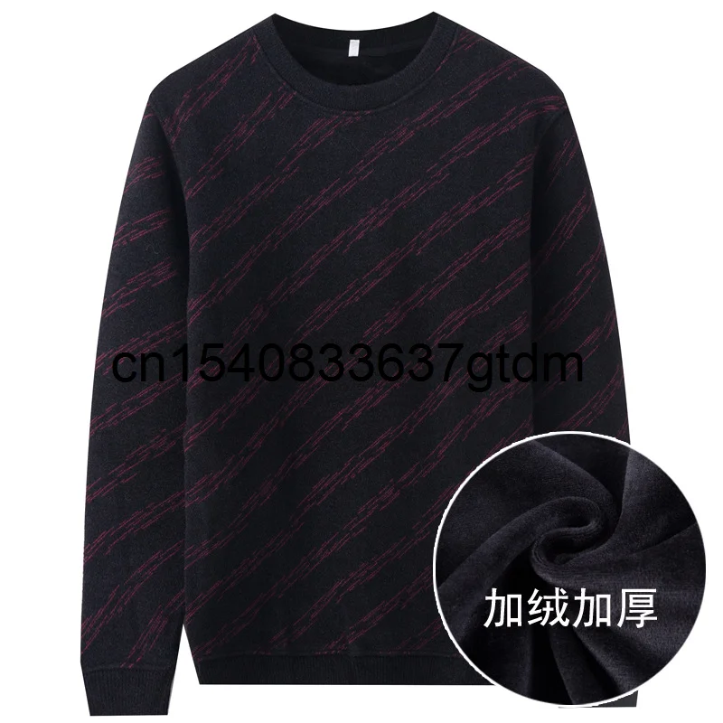 

Men's fatter plus size Pullover men's winter loose round neck trend fat knitted sweater with plush thickening