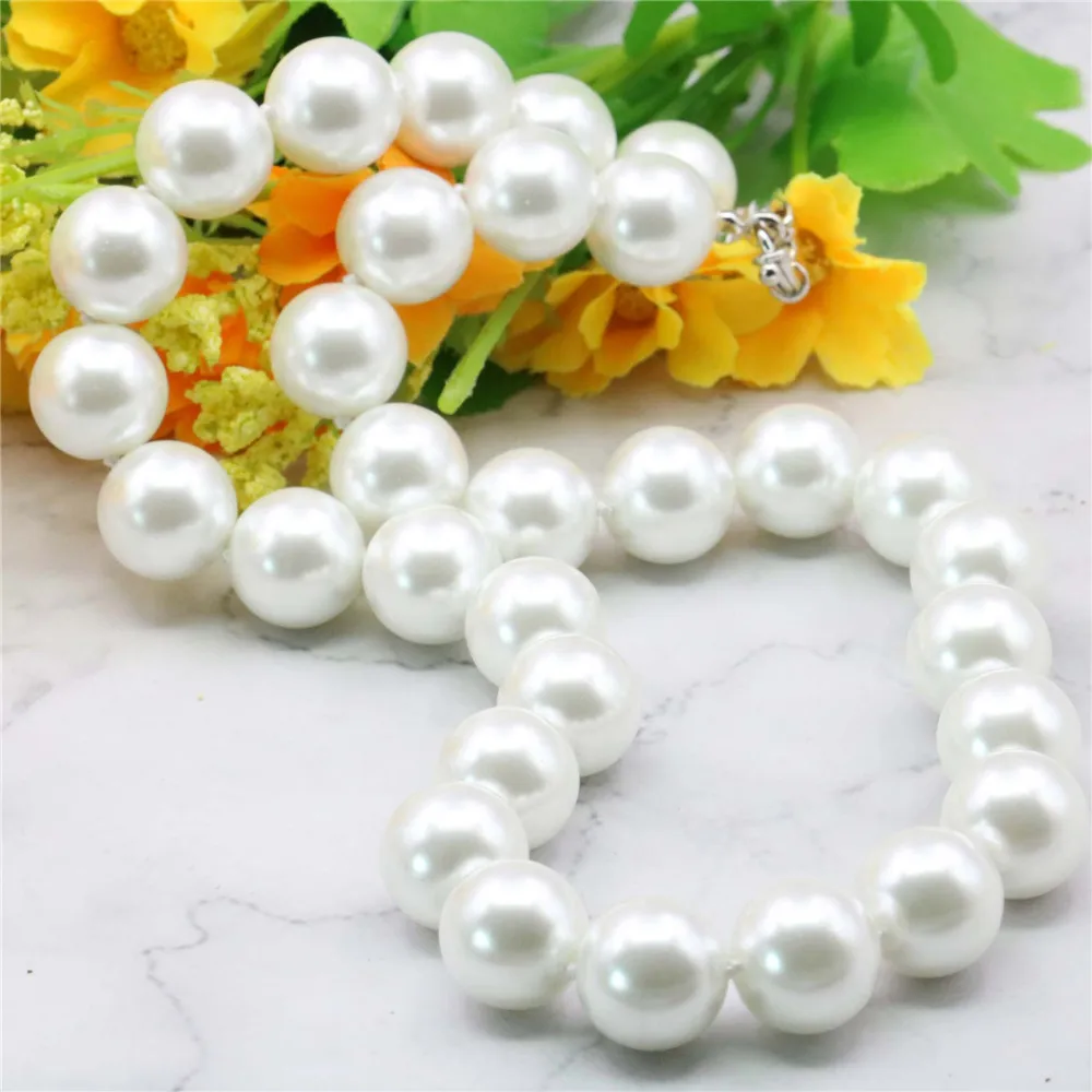 Новый (минимальный заказ 1) 14 ММ белое морское жемчужное ожерелье Модные