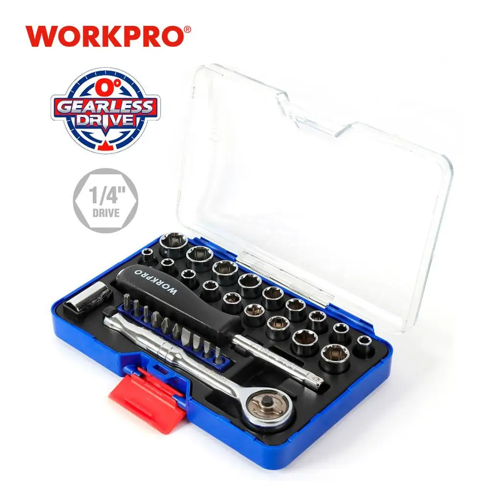 WORKPRO 31 шт 1/4 &quotНоль градусов торцевой ключ инструмент прямой привод трещотка