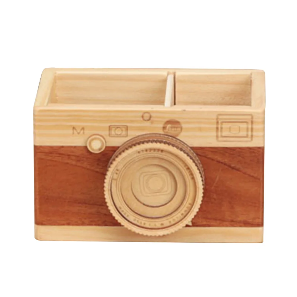

Pencil Container Storage Wooden Camera Shape Craft Decoration Desk Organizer Office Accessories Pen Holder Retro Ornaments Home
