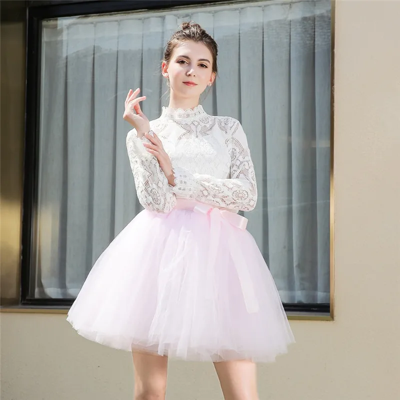 7Layered 50cm Tulle Skirts Womens 26 Colors Adult Tulle Skirt Elastic High Waist Pleated Midi Skirt Fashion Wedding Jupe