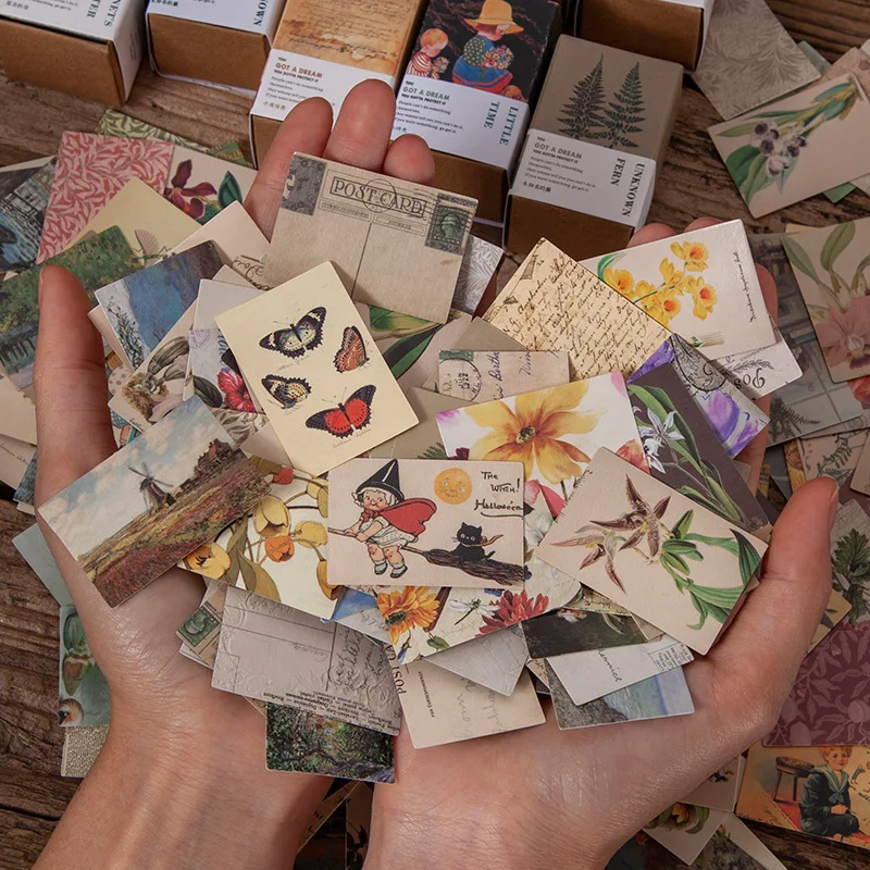 

100 Pcs Vintage Plant Specimen Illustrated Material Paper Plants Flowers Memo Pads Insect Flower Paper Loose Leaf Paper Notes