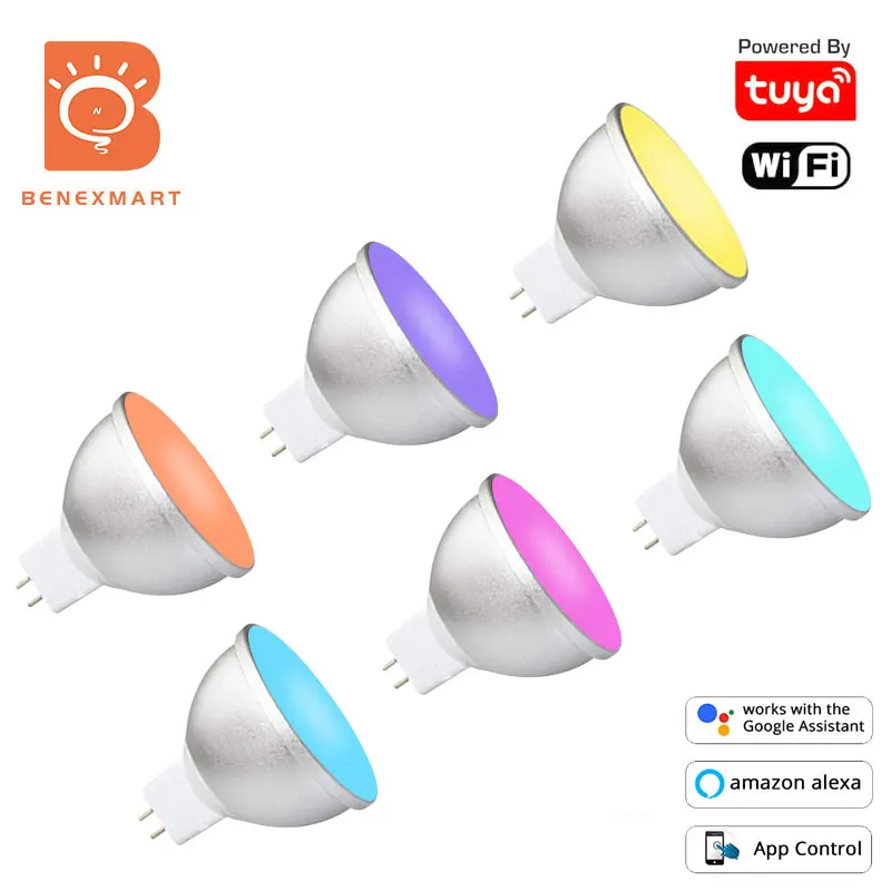 Benexamrt Tuya Wi Fi 5 Вт Gu5.3 MR16 светодиодный светильник лампы 12V светодиодные прожекторы
