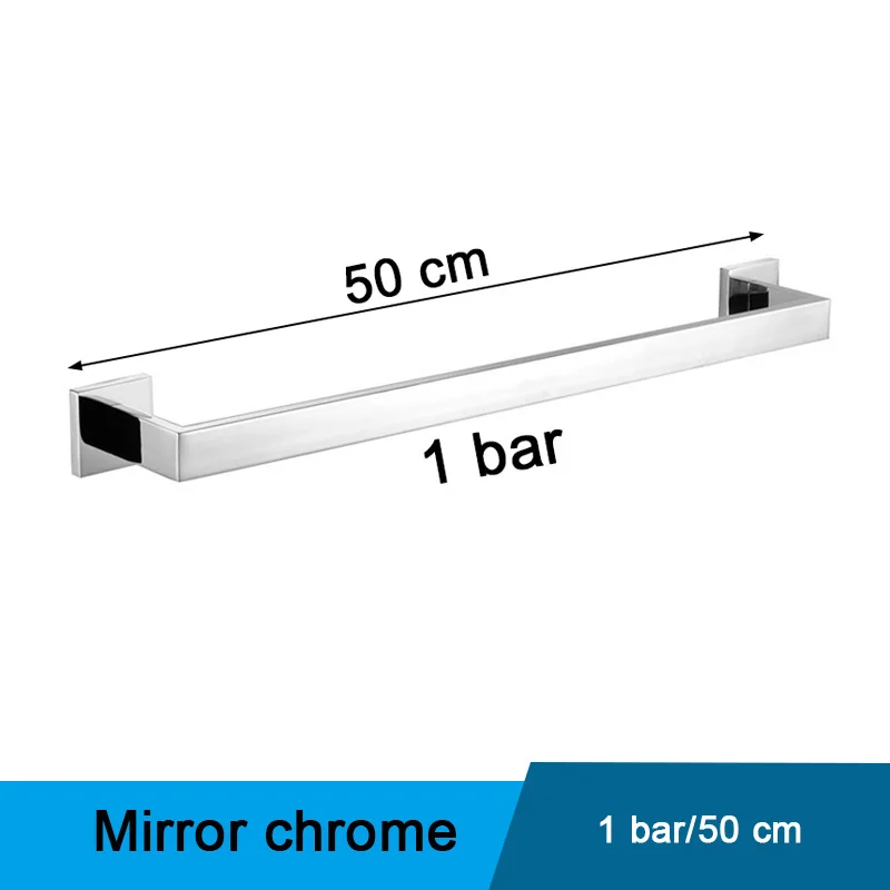 Chrome 1 Bar 50cm Ванная комната черный настенный держатель для полотенец из нержавеющей стали простой квадратный дизайн держатель для полотенец - Цвет: Chrome 1 Bar 50cm