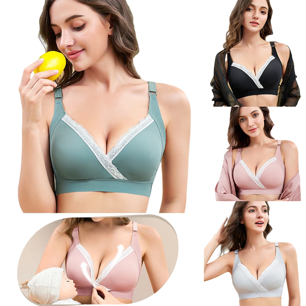 

Pregnant Women'S Underwear Without Rims Lace Nursing Bra Breast-Feeding Bra Front Cross Design Is Convenient For Breastfeeding