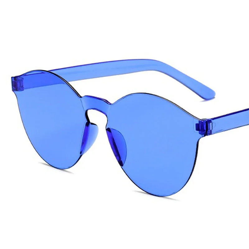 

2021 Rimless Sunglasses Transparent Shades Plastic Round Sunglasses Women Brand Designer New One-Piece Clear Candy Color Lady