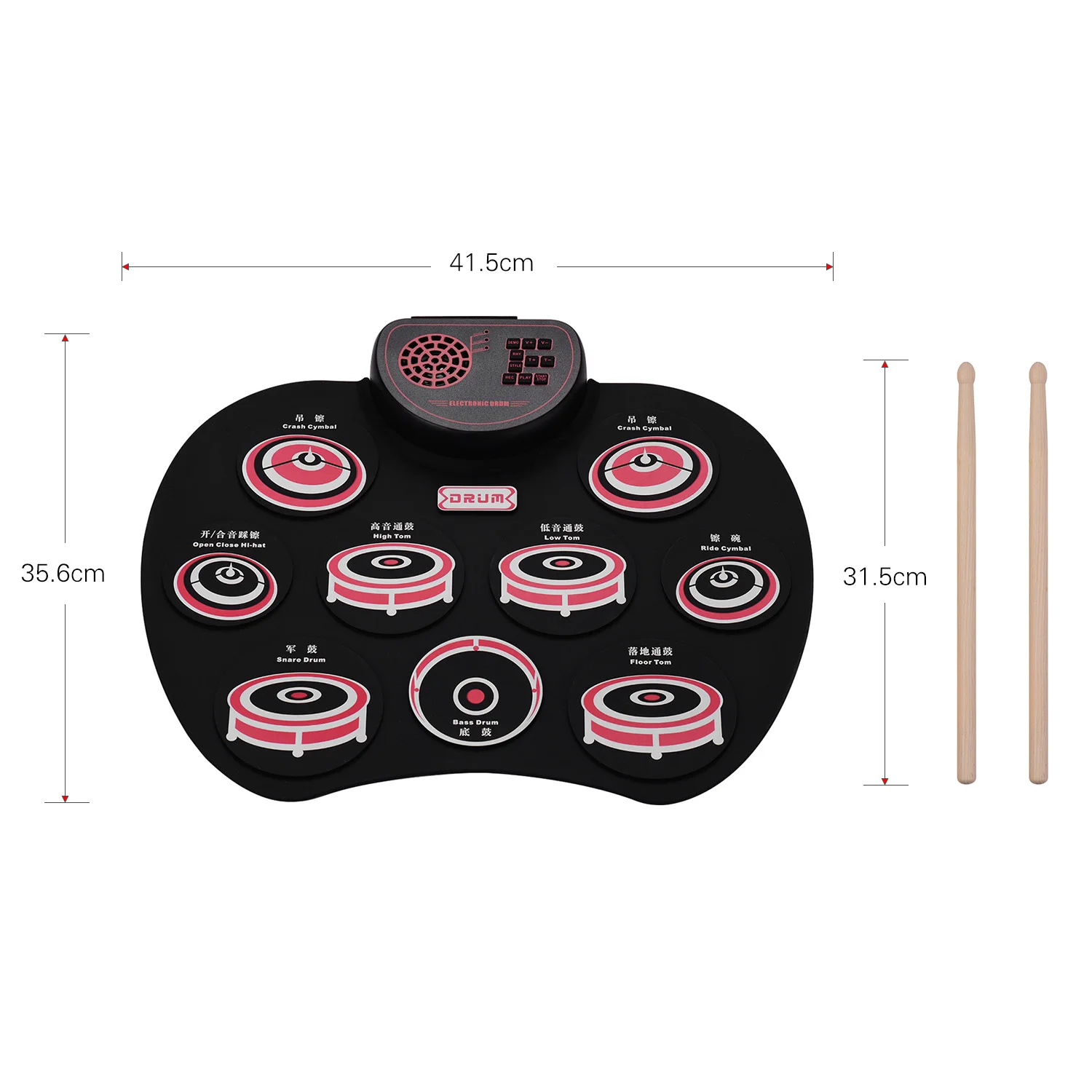 

Portable Electronic Roll Up Drum Silicone Practice Drum Kit Built-in Speaker 1200mAh Rechargeable Lithium Battery with Sticks