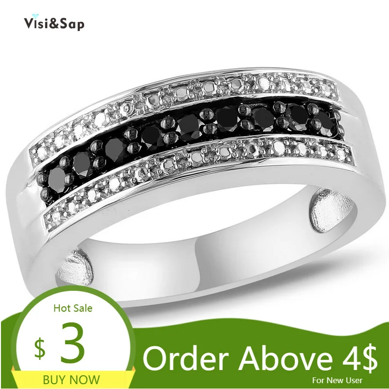 Классическое циркониевое кольцо Visisap в стиле ретро черно-белое двухцветное