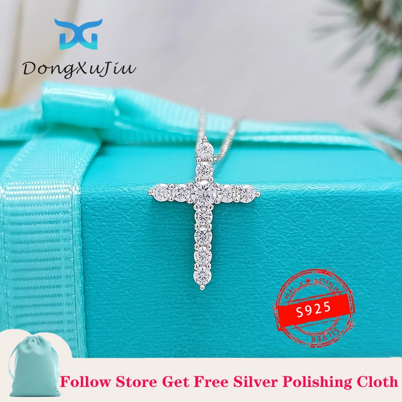 

TF 925 sterling silver high quality cross luxury necklace for women, party fit diamond-encrusted necklace with original logo 1:1