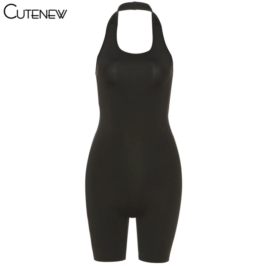 

Cutenew Solid Sporty Comfortable Breathable Rompers Women's Clothes Casual Backless Sleeveless Athleisure Halter Lady Jumpsuits