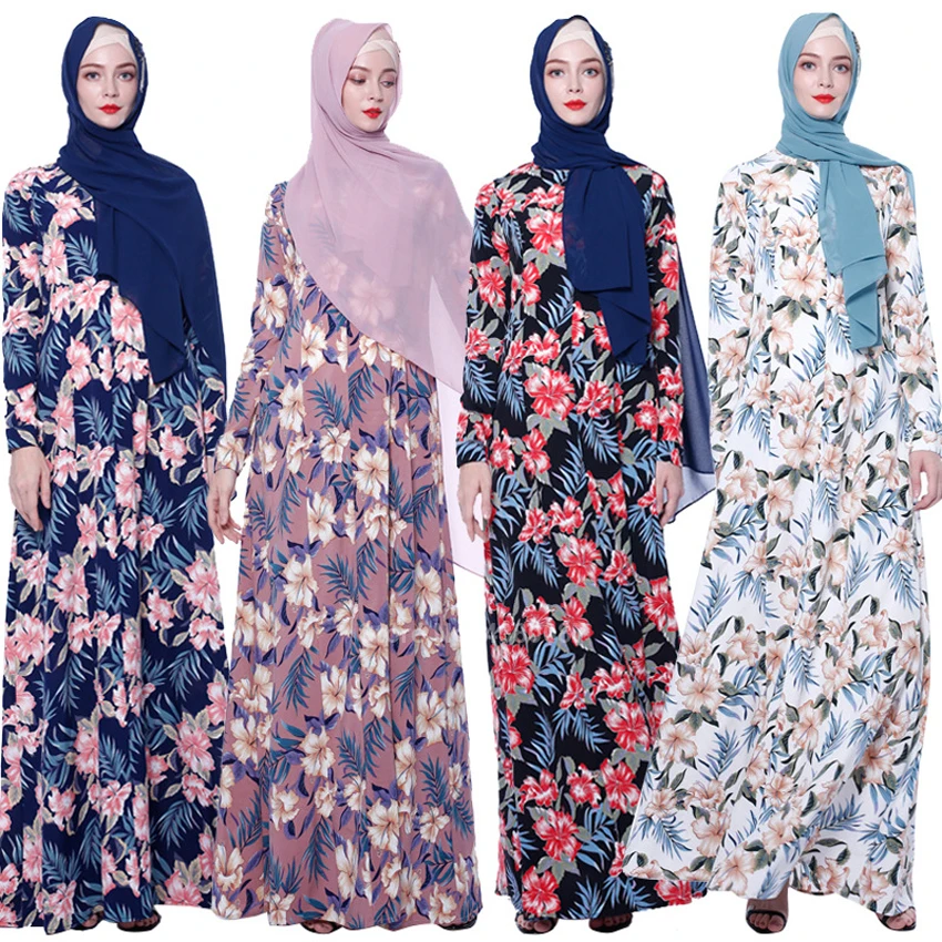 Женский элегантный цветочный кафтан с длинным рукавом, мусульманская абайя, турецкое арабвечерние ское вечернее платье Дубая, модная одежд...