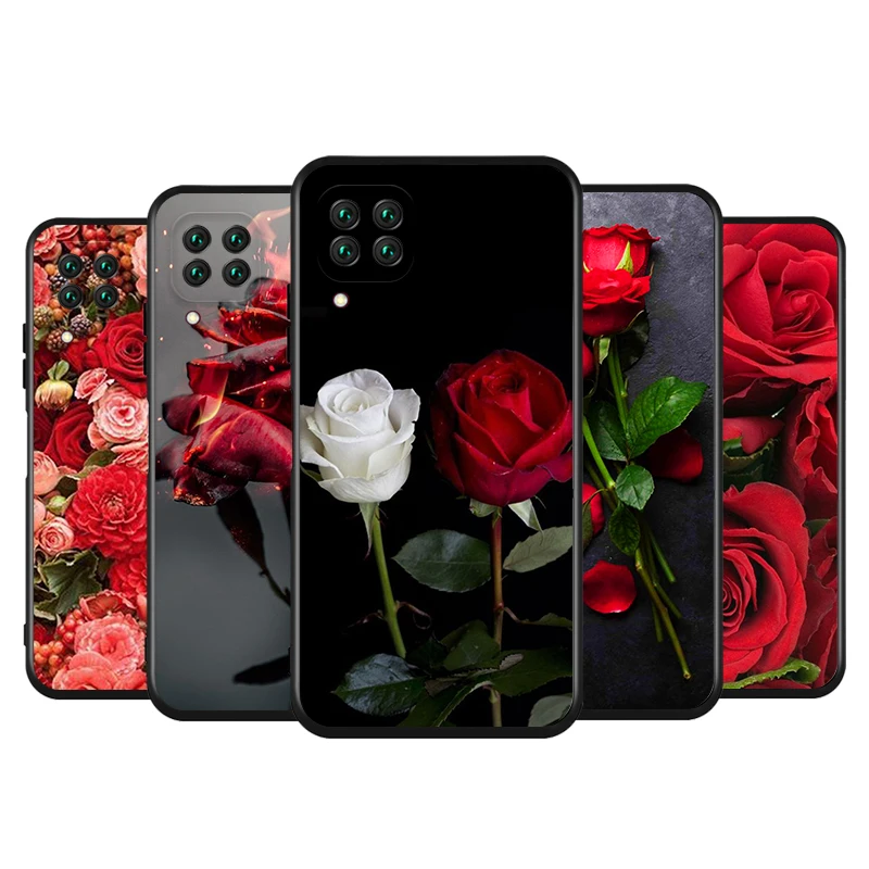 

For Huawei Nova 8 7 6 5 SE 5G 5i Pro 2 3 Lite 2017 Plus 2i 3E 3i 4E 5Z 5E 5T 7i Beautiful Red Roses Black TPU Phone Case