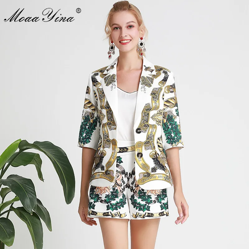 MoaaYina модный Дизайнерский Костюм Весна Лето Женский костюм с принтом ангела топы +