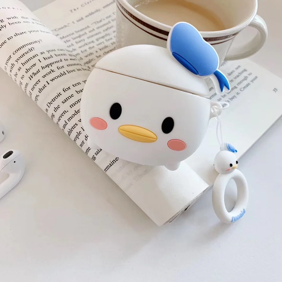 Donald For AirPods 1/2 Case Cute Cartoon Squirrel Earphone Cases For Apple Airpods 2 Kawaii Soft Protect Cover with Finger Ring Strap - Цвет: Donald