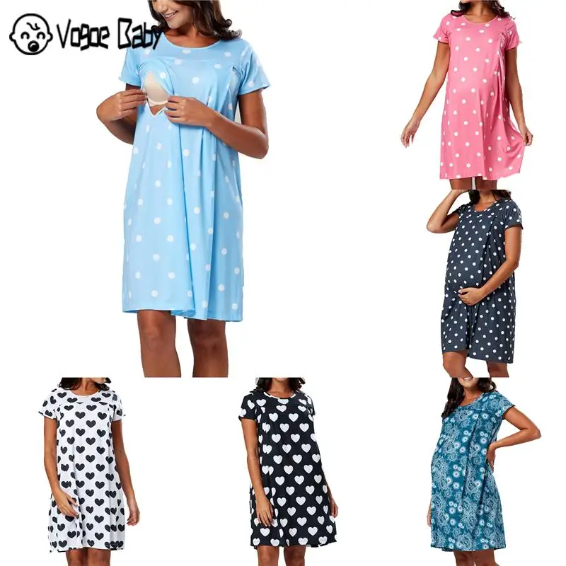 Пижама для беременных ночная рубашка платье грудного вскармливания кормящих