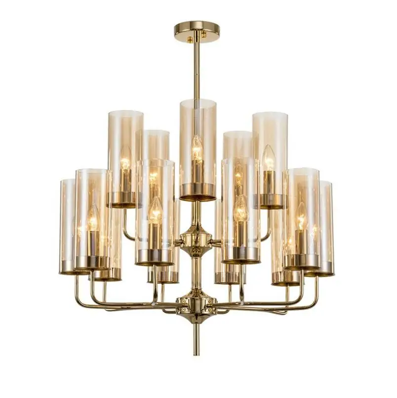 Современная роскошная стеклянная люстра с 6 15 насадками синяя/коньяк