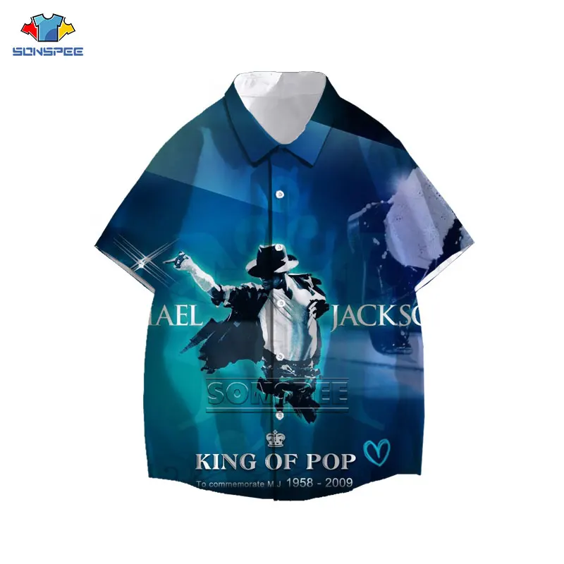 

SONSPEE Michael Jackson Shirt New Men Women Harajuku Stripe Print Comfortable Personality Cute Trend Short Sleeve Top Shirt