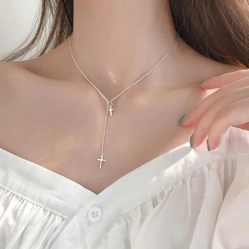 

New Fashion Trendy Cross Necklace Pendant Female Simple Design Clavicle Chain Jewelry Accessories for Women Gifts Wholesale Bulk