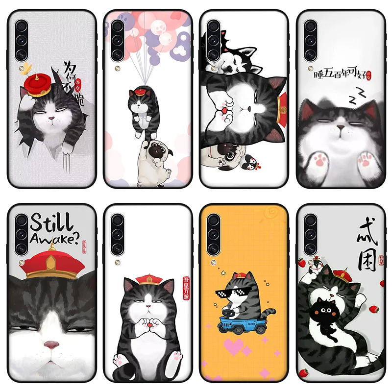 

Cartoon hooray cat phone case for Huawei P20 P30 P40 P50 Lite E Pro black Silicone Case for Huawei Y6 Y7 Y9 Psmart 2021