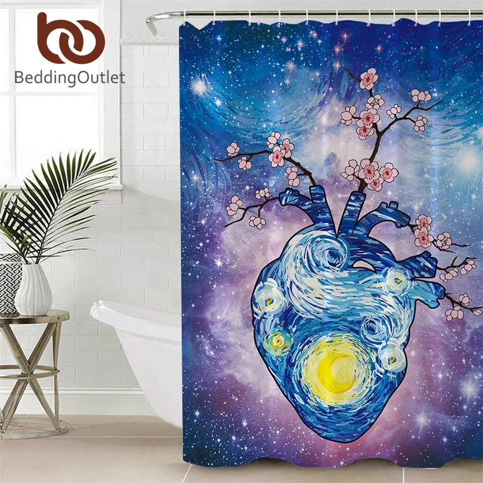 Декоративная занавеска в виде сердца для ванной акварельная звездное небо