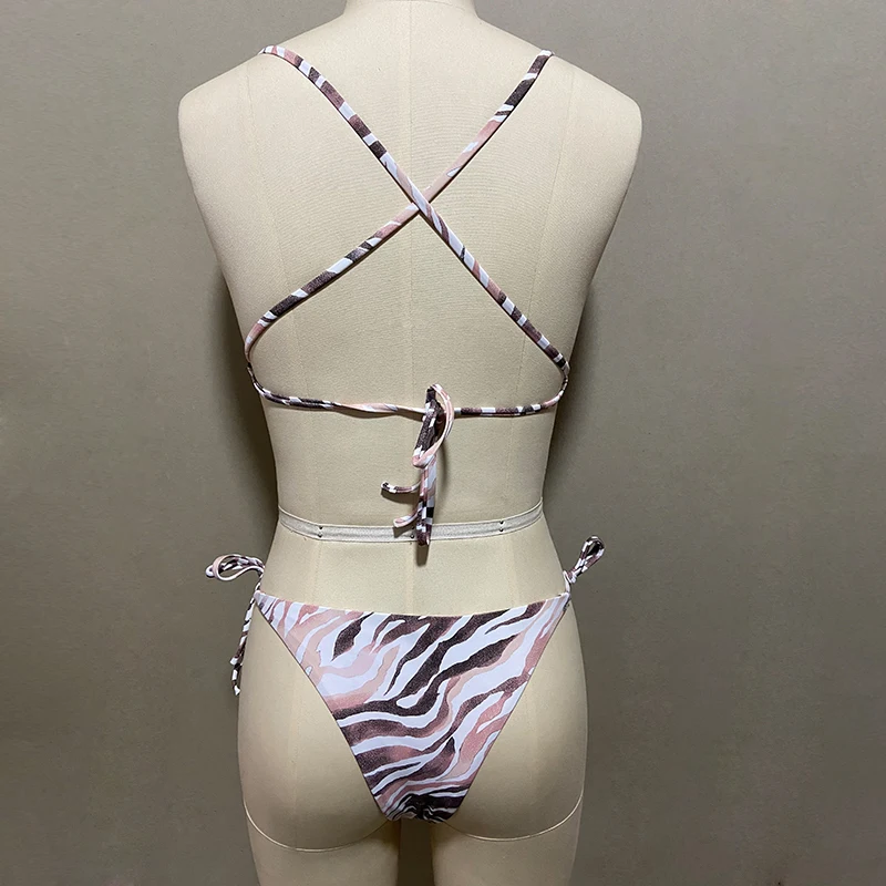 

Sexy Bikinis Print Bandage Bikini 2021 Hot Sale Padded Bra Low Waist Swimsuit Female Swimwear Women Brazilian Biquini