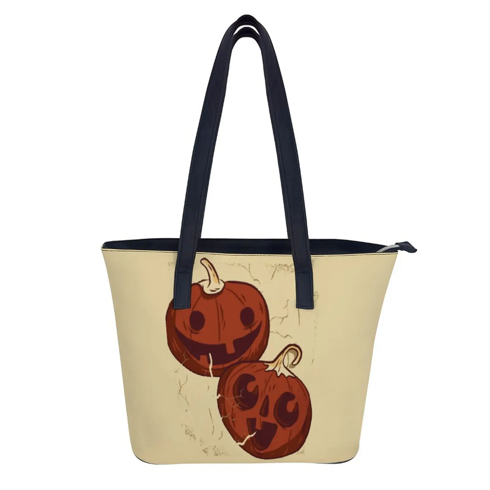 

Halloween Two Pumpkins Shoulder Bag Funny Work Funny Handbag Women Streetwear Top-Handle Leather Shopping Bag