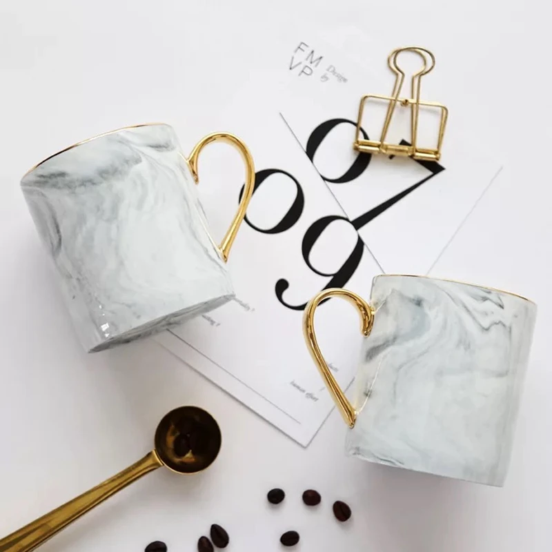 

400ml Gooden Handle Marble Design Ceramic Mugs Coffee or Tea Mug Cups for Breakfast Drinkware