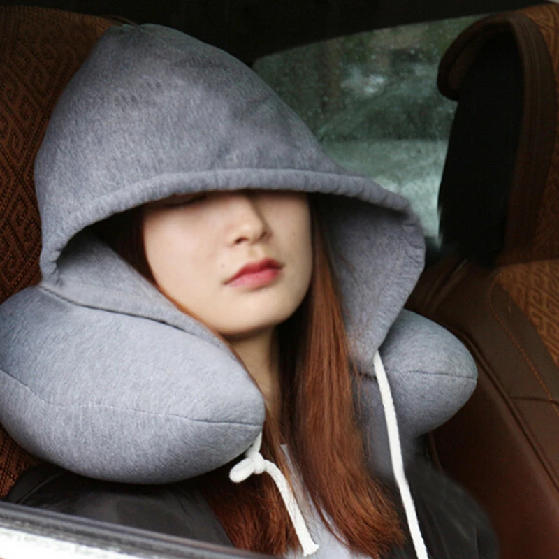 

New Travel Hooded U-Shaped Pillow Cushion Car Office Airplane Head Rest Neck Support U-Shaped, Eye Mask Eyemask Neck Pillow