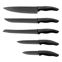 6 pcsforged kitchen knife set matte black titanium plated knife set stainless steel sharp professional knife set with sheath