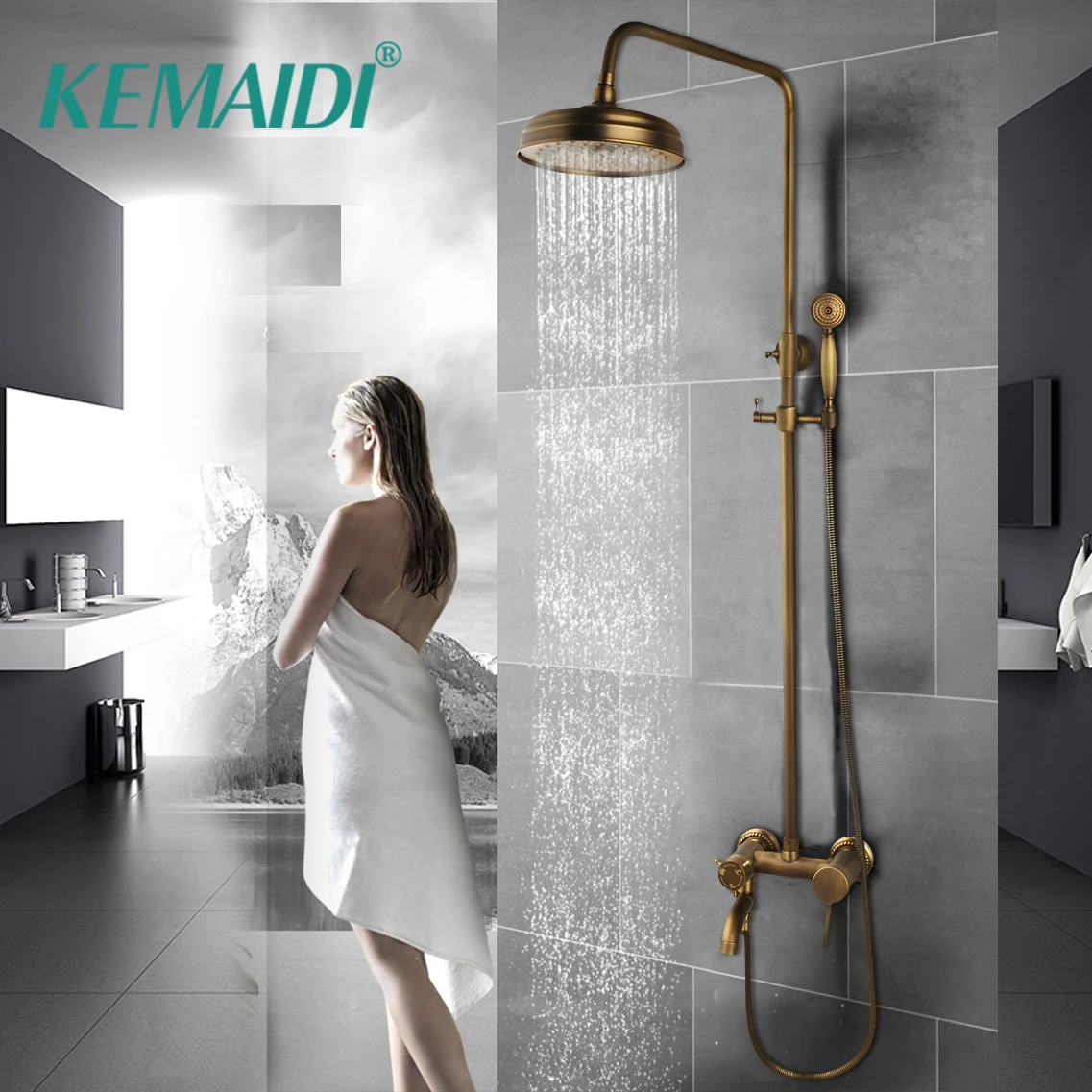 KEMAIDI античная латунь смеситель для душа набор настенное крепление душевой