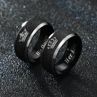 fashion simple style titanium steel black pearl sand crown ring english lettering queen couple ring men and women jewelry 1pcs