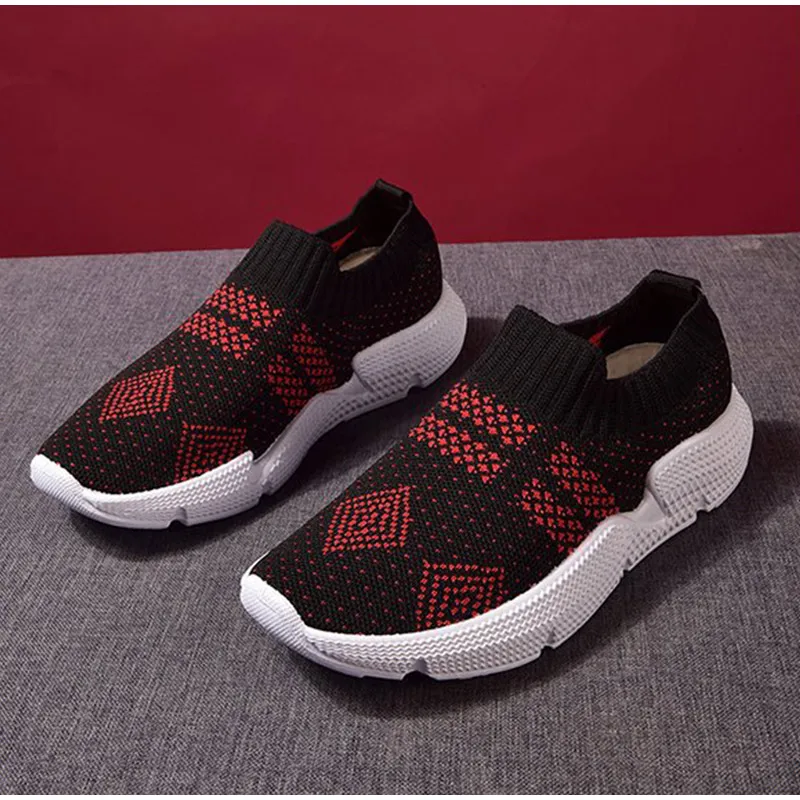 Лидер продаж весенние женские повседневные кроссовки вязаная дышащая обувь на