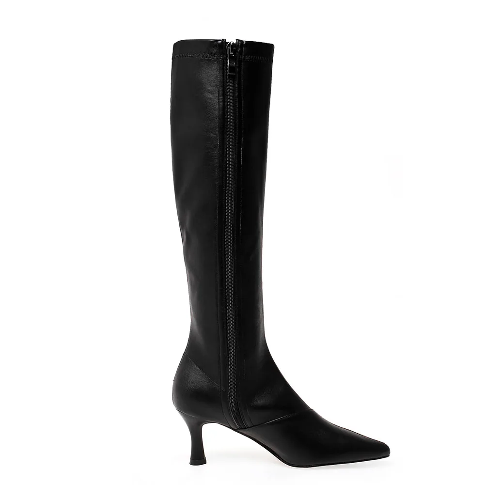 

JOUIR TALONS New Brand Genuine Leather Women Boots Casual Pointed Toe Cow Leather Thin Heels 7.5 cm Knee High Boots