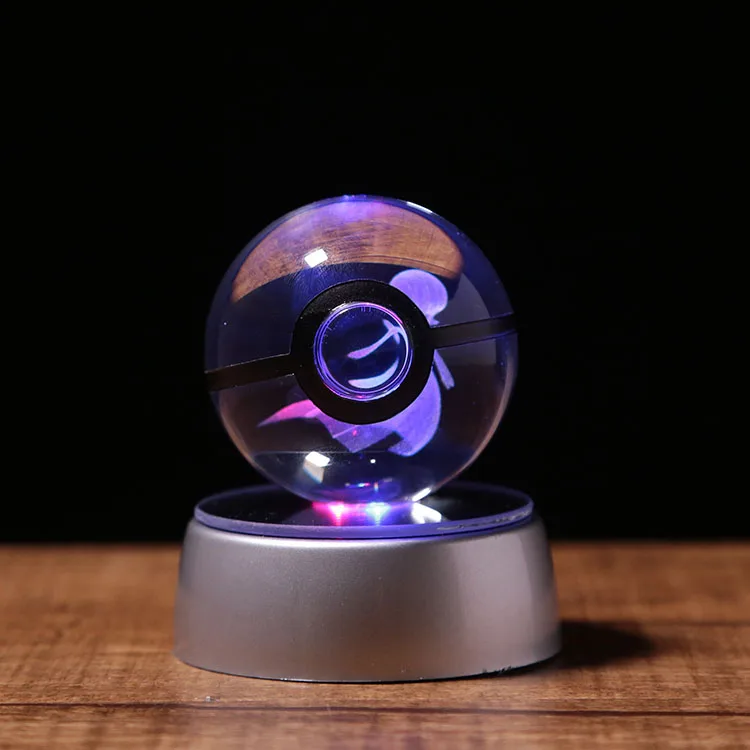 

3D Laser Gardevoir Ball Engraving Round Crystal With Black Line Nice Fashion Ball 50*50mm With LED Base 80*80mm Gift