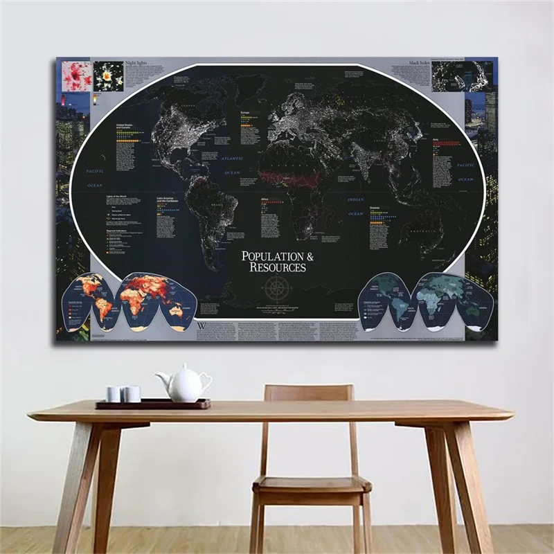 

A1-59*84CM Foldable Population and Resource (1998) Distribution Density Map Non-woven World Map Wall Decor Horizontal Version