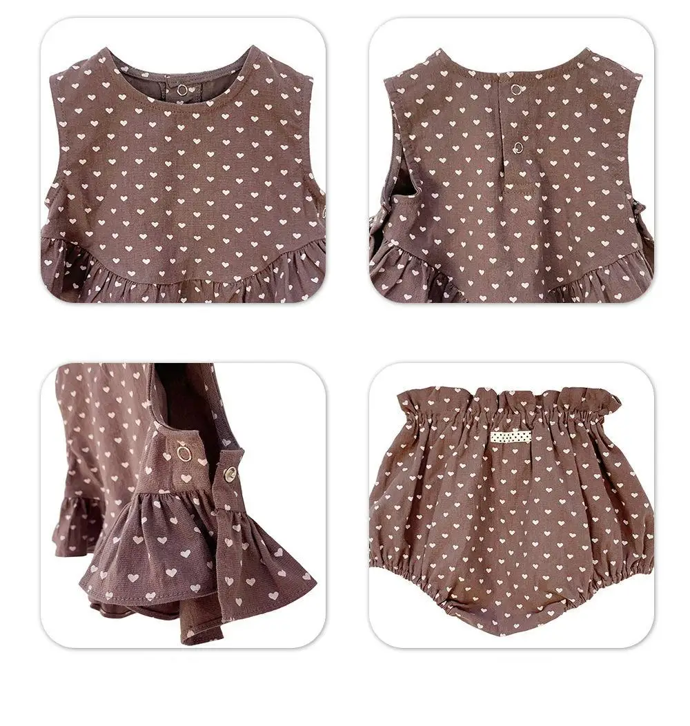 

2021 Korean Girls Clothing Sets Rompers Newborn Baby Summer Sleeveless Shirt+shorts 2pcs Kids Ruffles Dots Lovely Clothes Outfit
