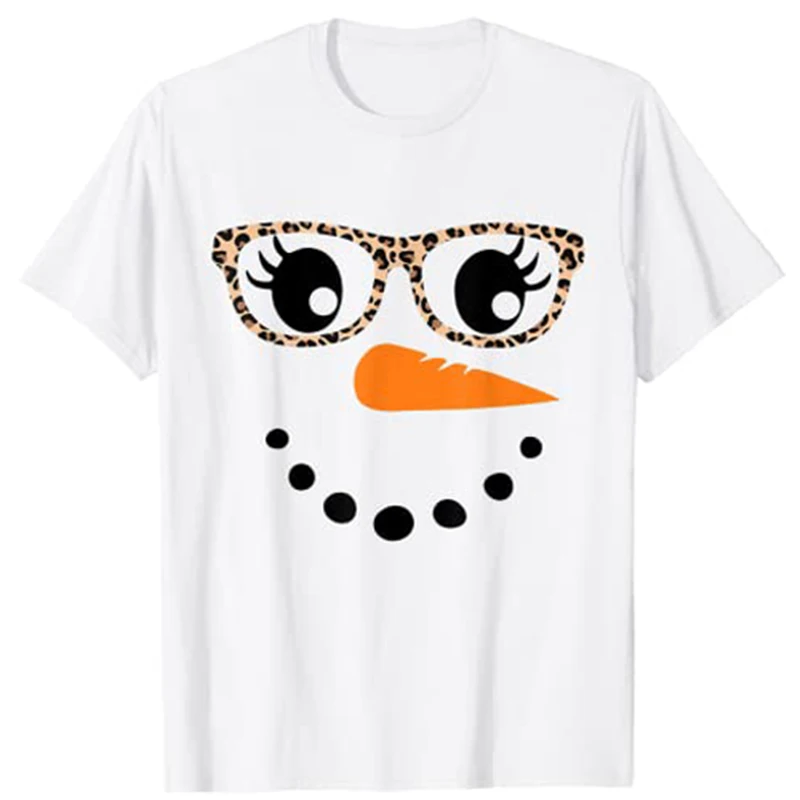 

Рождественская футболка с изображением снеговика моркови носа ресниц леопарда очков